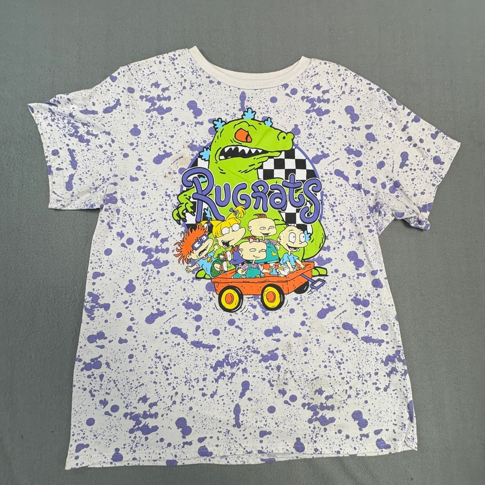 Rugrats Reptar Graphic T-Shirt Purple Splatter Nickelodeon 90s Cartoon White‎
